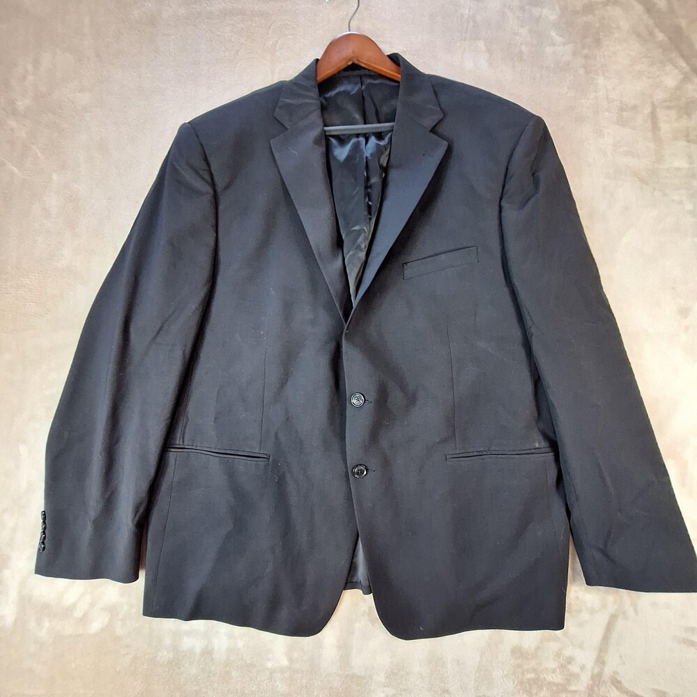 Calvin Klein Blazer Mens 52R Black X Slim Fit Wool Suit Double Vented 2 Button